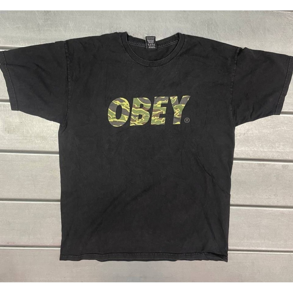 Obey Camo Spell‎ Out Tshirt Mens Large Black Cotton Tee